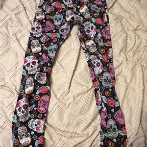 Juniors Black Sugar Skull Print Leggings - Multicolor